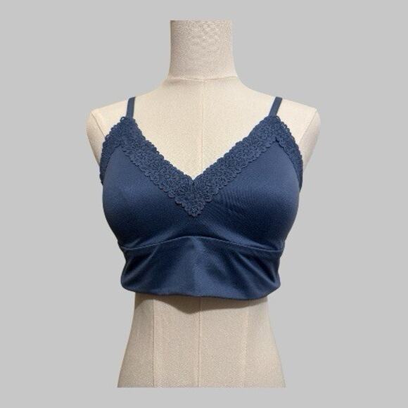 Aerie Y2K Brawlette Cami Bra Coquette Romantic Floral Lace Trim Midnight Blue M - Picture 8 of 8